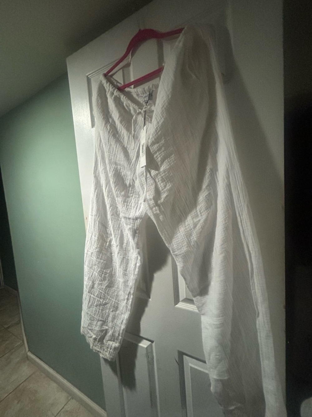 White Gauze Linen-Blend Wide Leg Pants